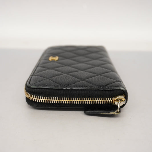 ChanelAuth  Matelasse Gold Hardware Women's Caviar Leather Long Wallet Black
