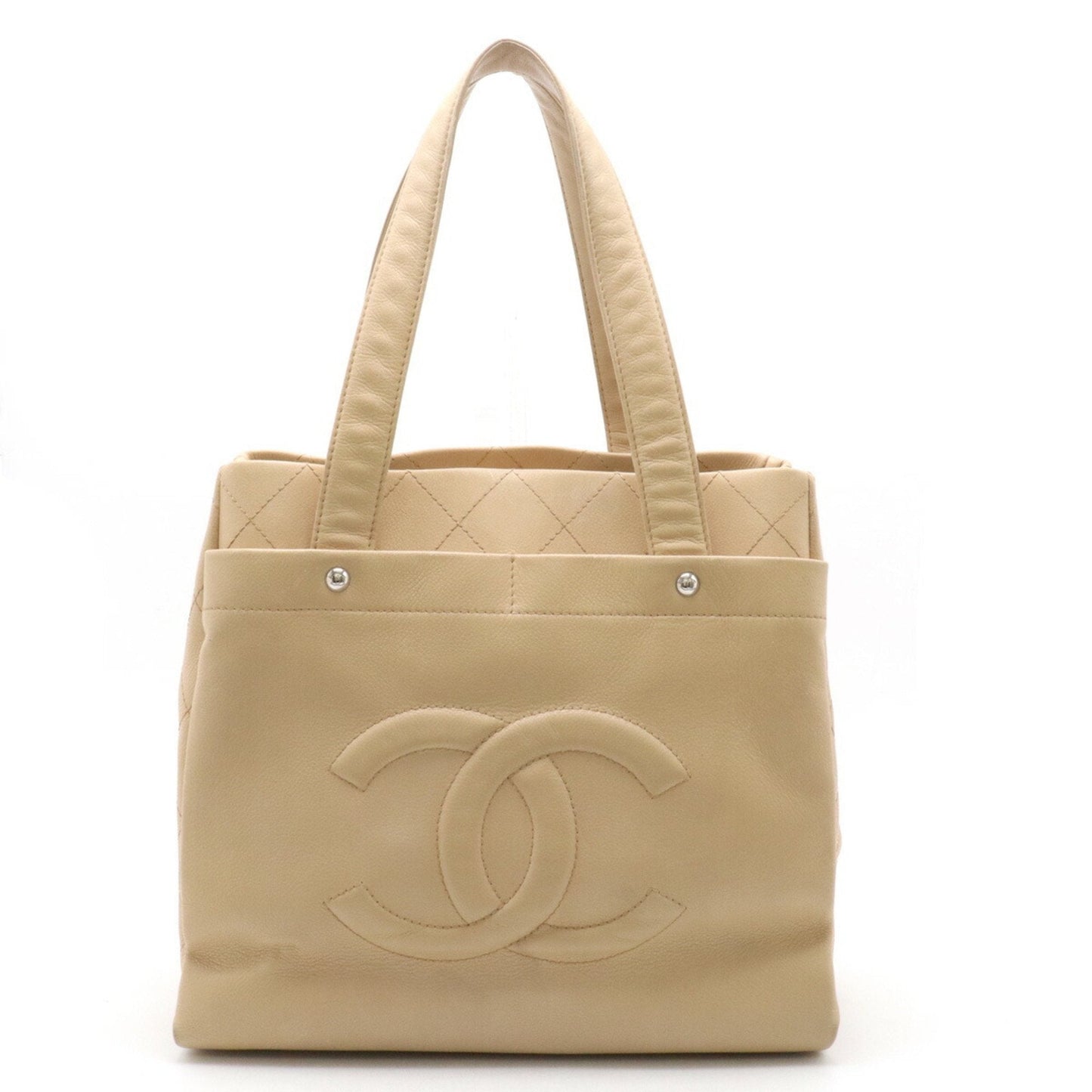 CHANEL Coco Mark Tote Bag Shoulder Caviar Skin Leather Beige