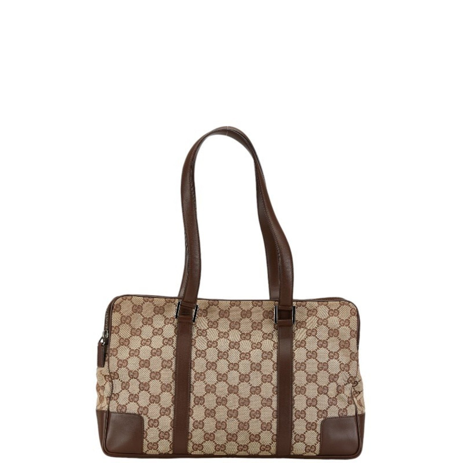 Gucci Beige Brown Canvas Leather Handbag ()