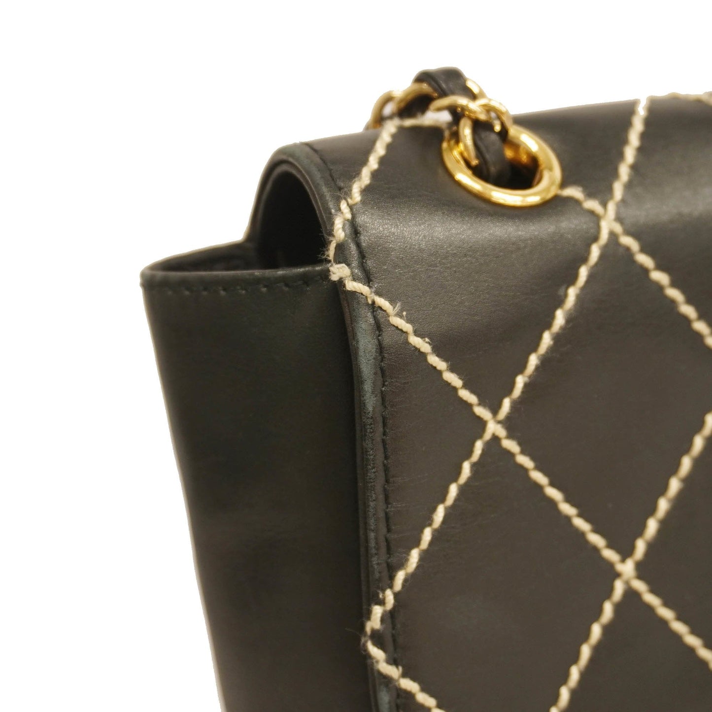 Chanel shoulder bag wild stitch W chain leather black gold metal