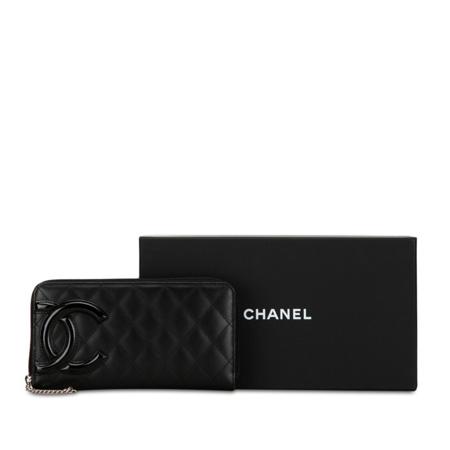 Chanel Matelasse Coco Mark Cambon Line Round Long Wallet Black Lambskin Women's CHANEL