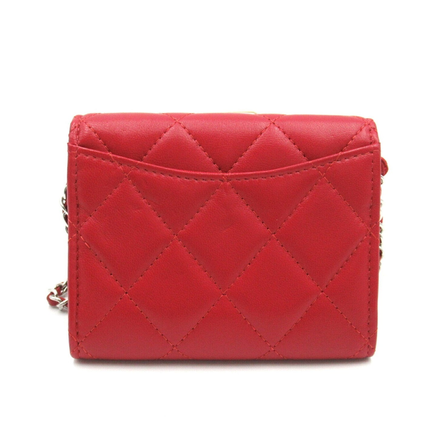 CHANEL Chain Wallet Shoulder Bag Lambskin (Sheepskin) Women's Red