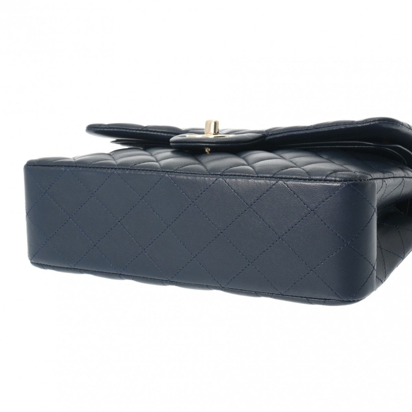 CHANEL Chanel Matelasse Chain Shoulder 23cm W Flap Navy Champagne A01113 Women's Lambskin Bag