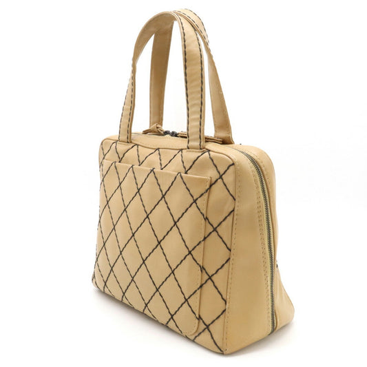 Chanel Wild Stitch Coco Mark Tote Bag HandBag Leather Beige A14693