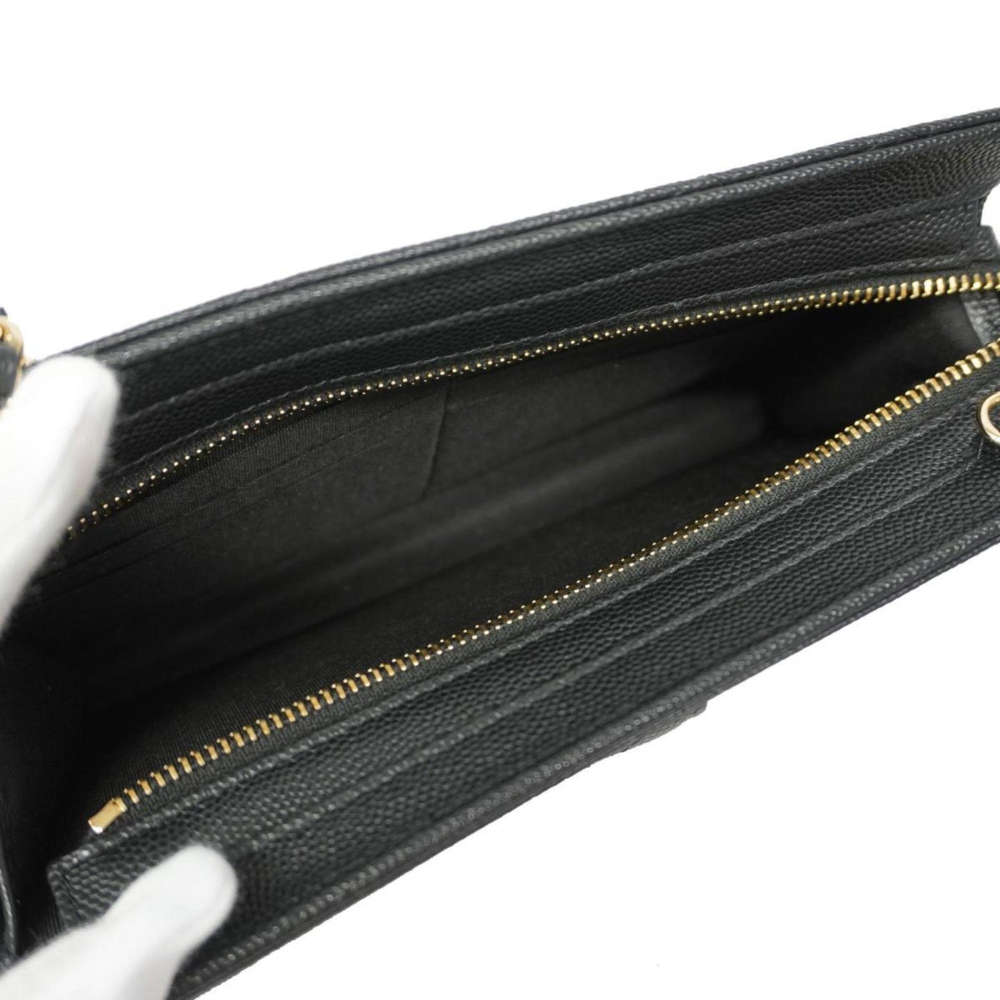 Chanel Shoulder Wallet Matelasse Chain Caviar Skin Black Champagne Women's
