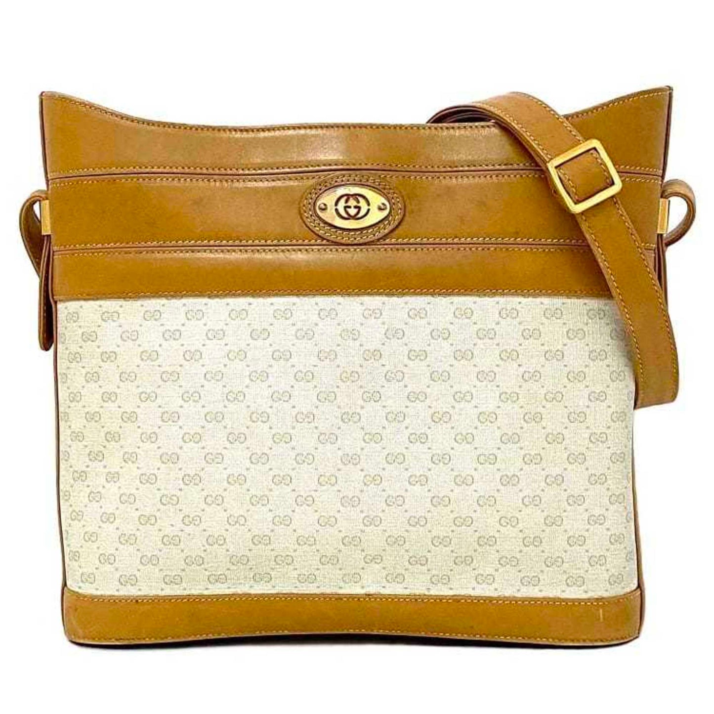 Gucci Beige Brown Gold Pvc Leather Shoulder Bag ()