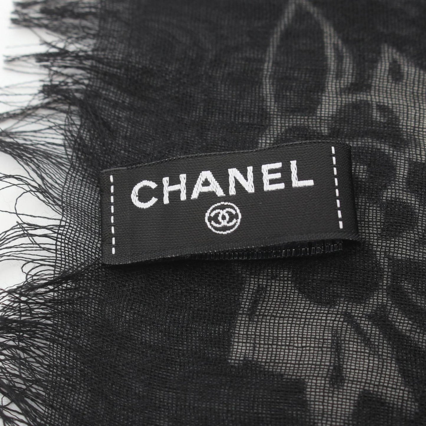CHANEL Coco Mark Stole Silk Cashmere Women's Black Multicolor