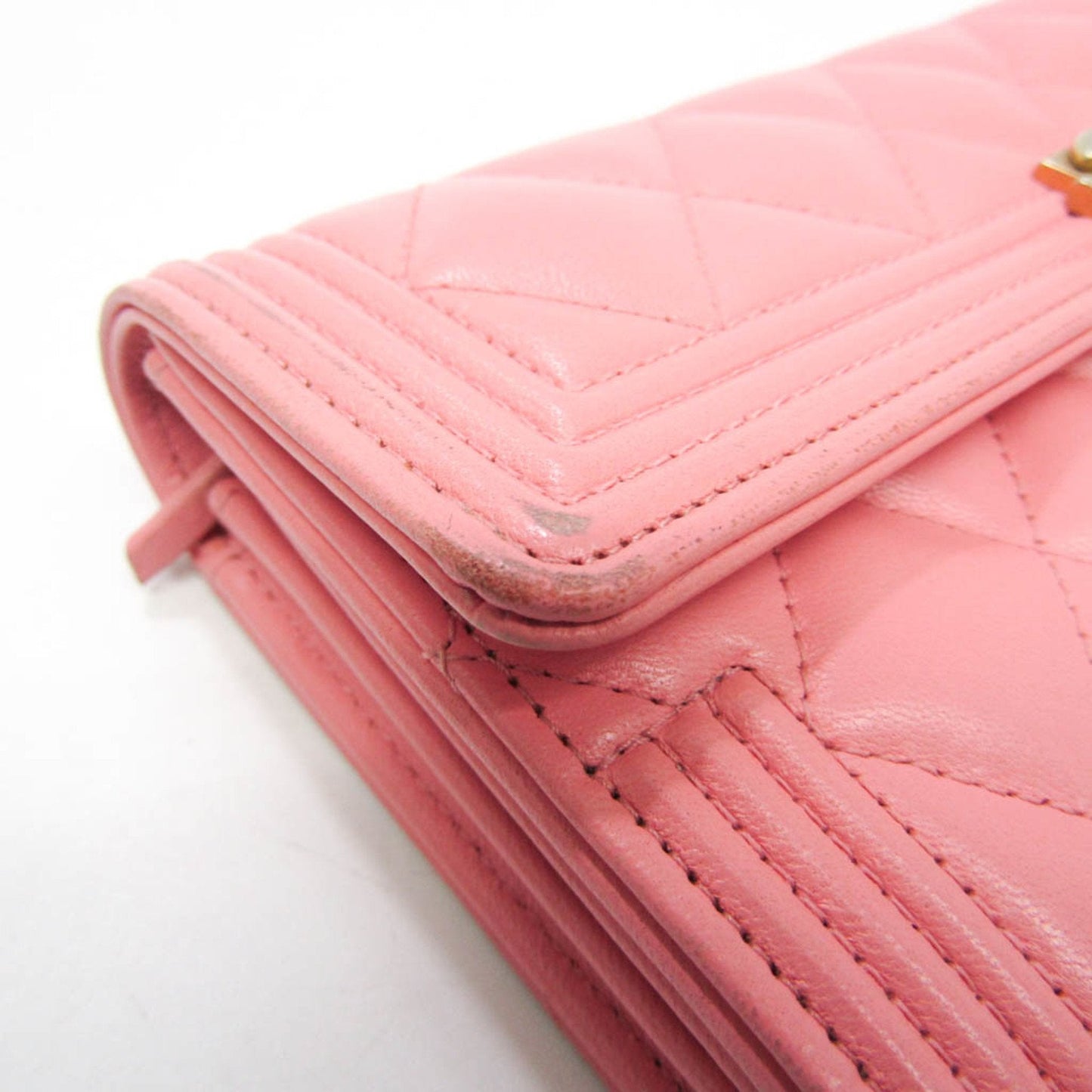 Chanel Boy Chanel A80286 Women's  Lambskin Long Wallet (bi-fold) Light Pink