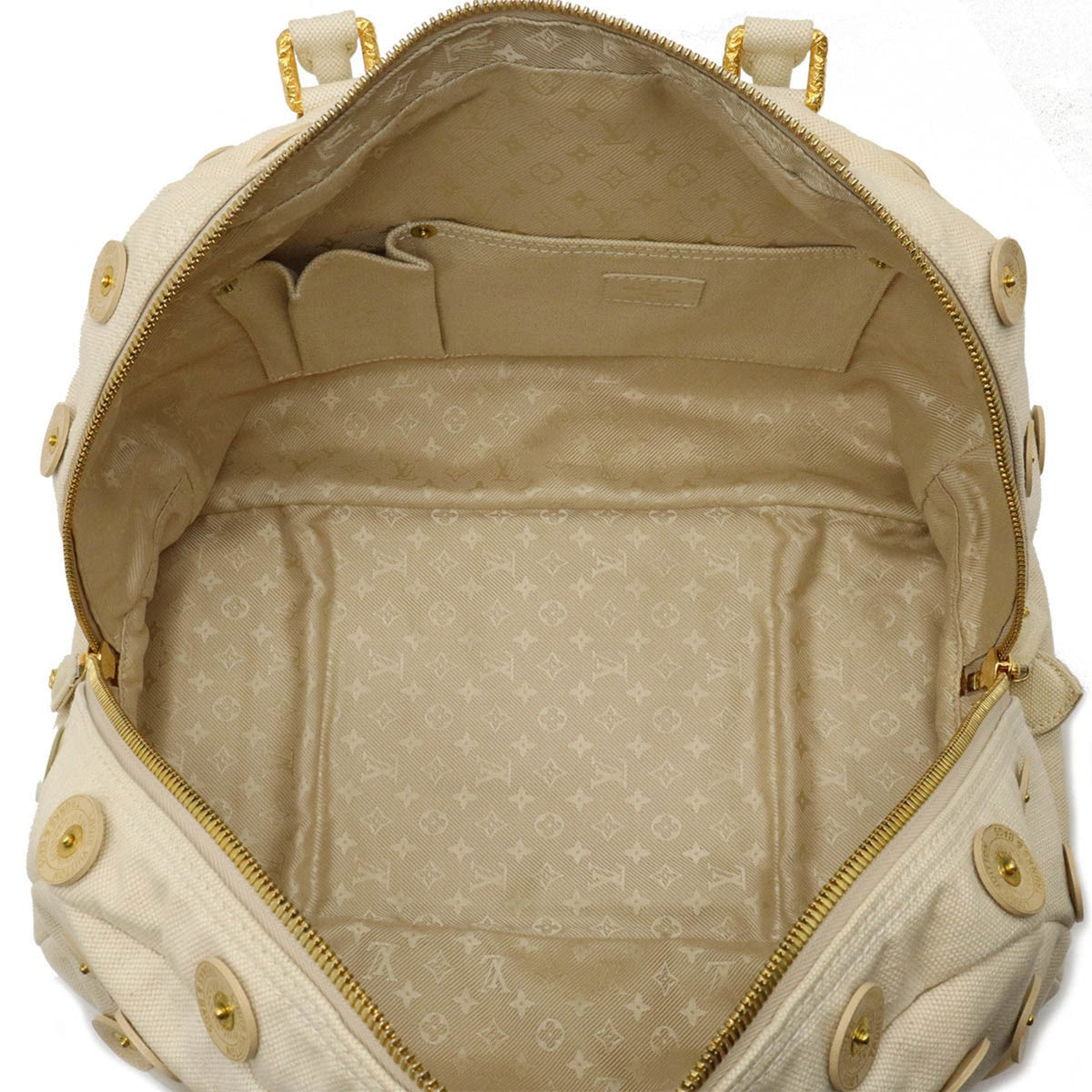LOUIS VUITTON Polkadots Panama Bowlie Handbag Boston Bag Canvas Ivory M95409