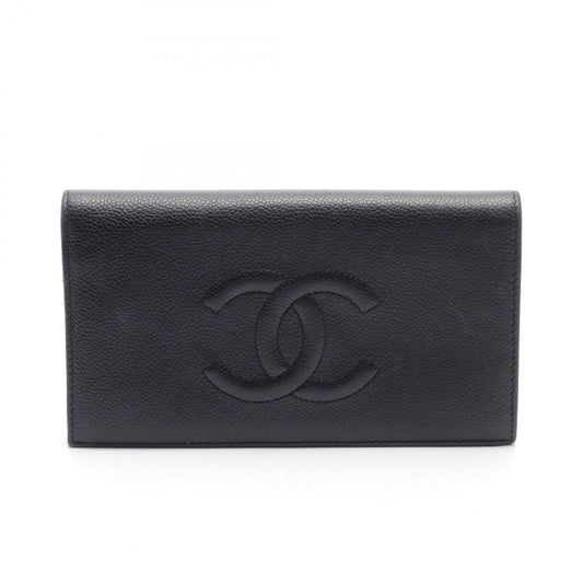 CHANEL Coco Mark Bi-fold Long Wallet Caviar Skin Women's Black