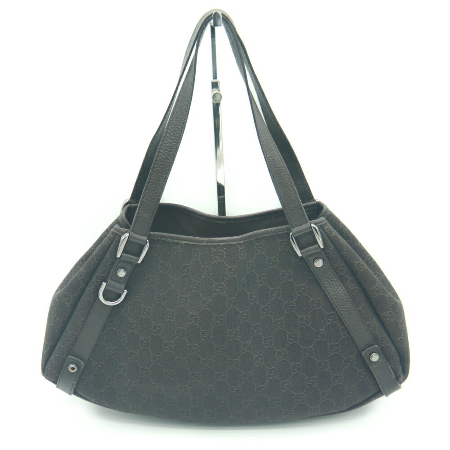 Gucci Black Gg Canvas Leather Shoulder Bag Tote Bag ()