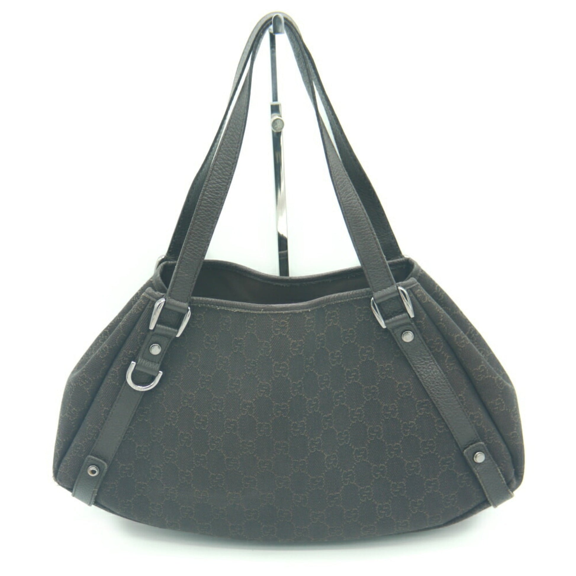 Gucci Black Gg Canvas Leather Shoulder Bag Tote Bag ()