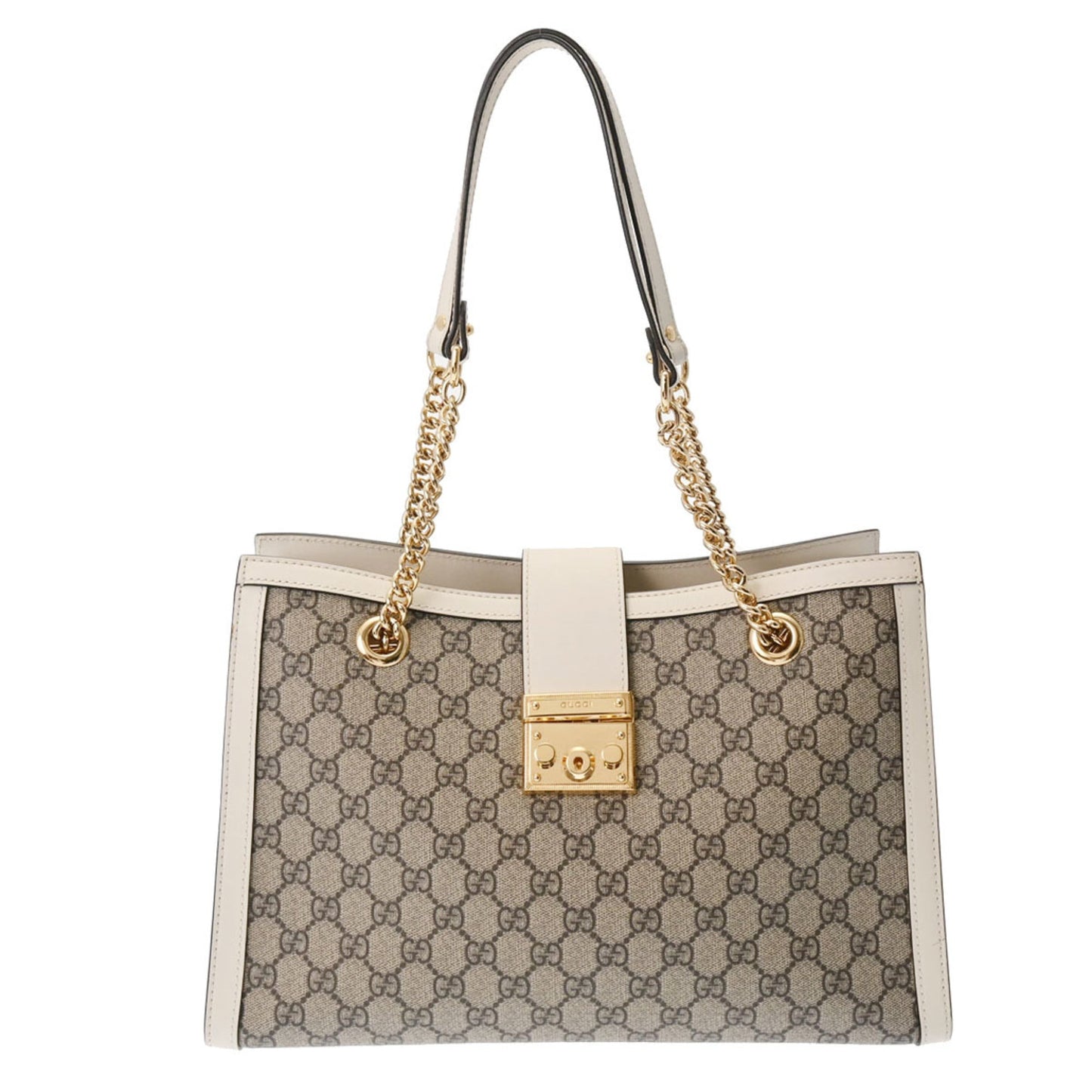 GUCCI Padlock GG Medium Chain Shoulder Bag Beige 479197 Women's Supreme Canvas Tote