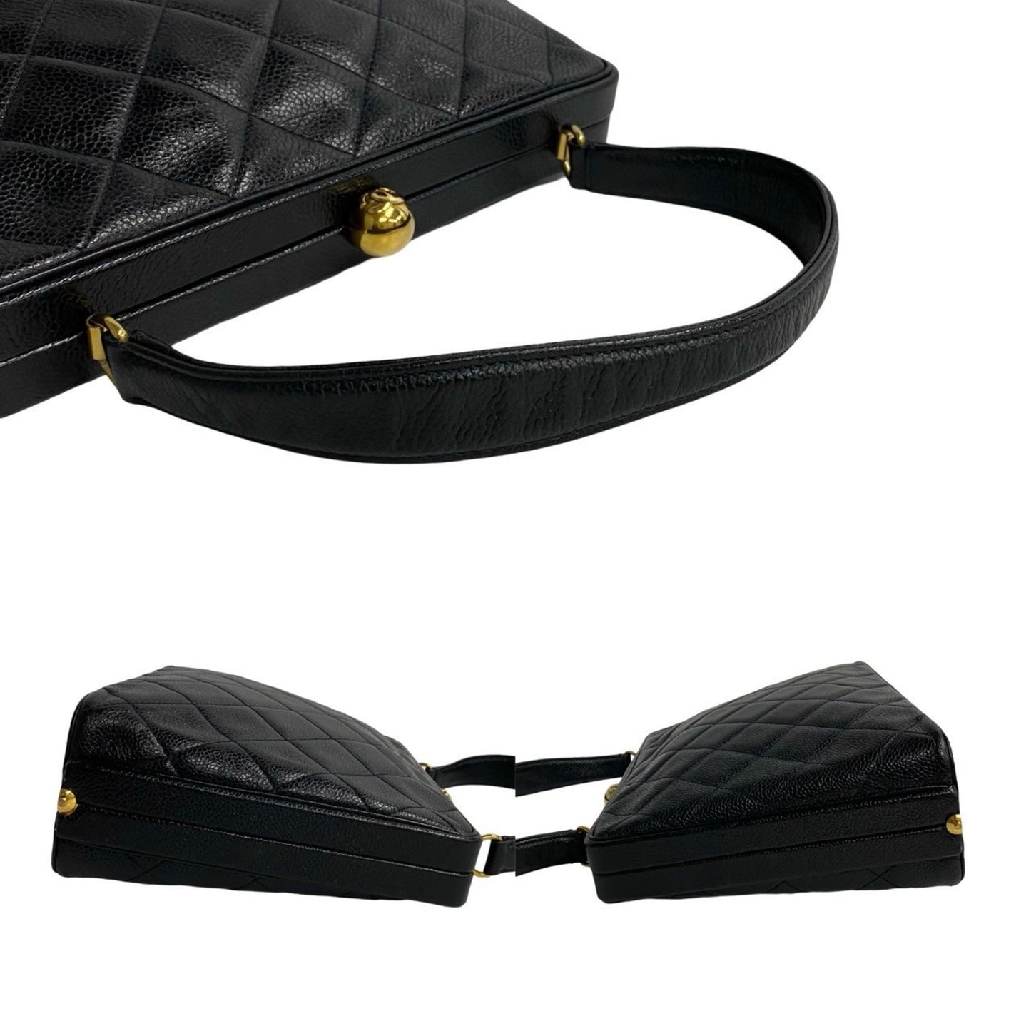 CHANEL Chanel Matelasse Coco Mark Caviar Skin Leather Handbag Tote Bag Black b76-3