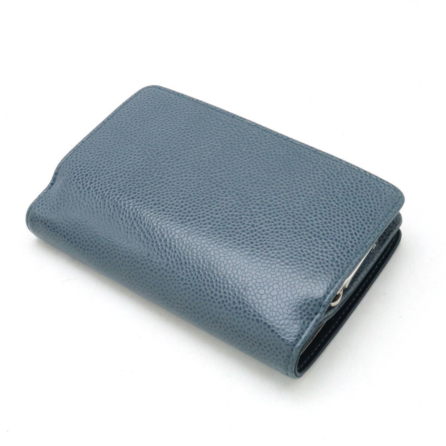 CHANEL Coco Mark Bi-fold Wallet Caviar Skin Leather Blue Gray A50073