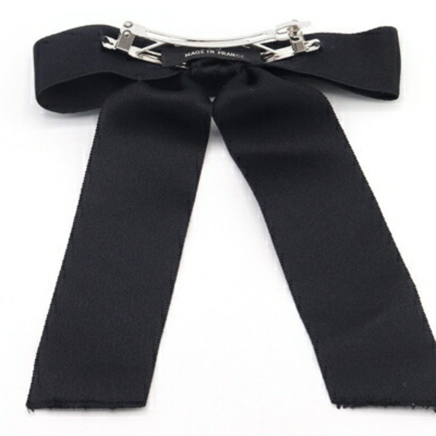 CHANEL Barrette Black Satin Hair Ribbon Clip for Women