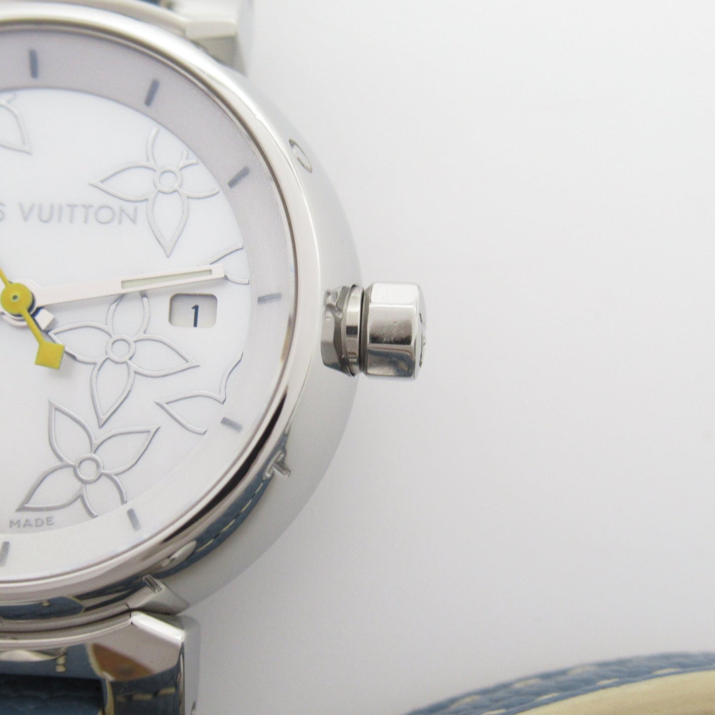 LOUIS VUITTON Tambour Wrist Watch Watch Wrist Watch Q121C Quartz White White shell Stainless Steel Leather belt Q121C