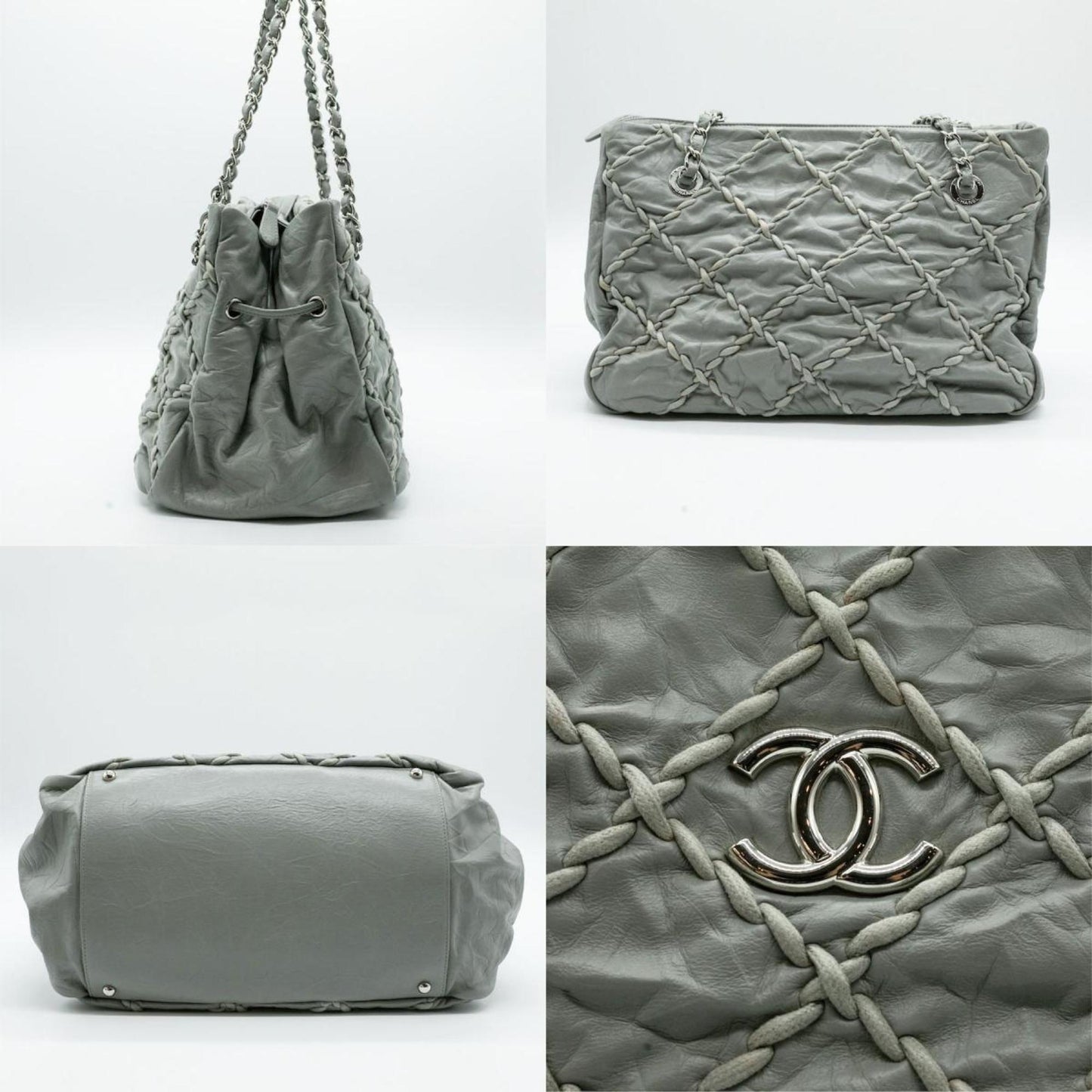 CHANEL Shoulder Bag Ultra Stitch Leather Gray Silver Women's PD290