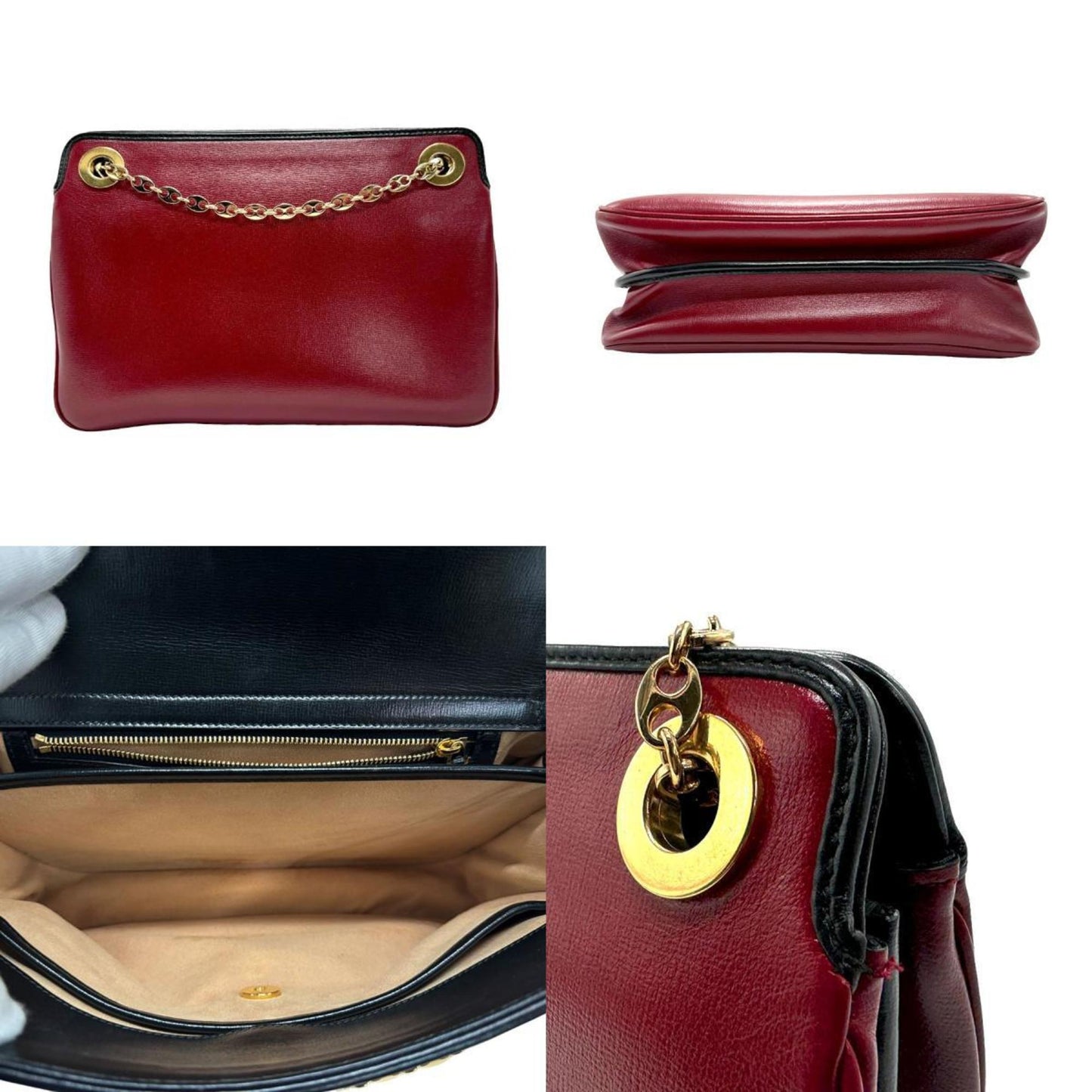 Gucci Black Red Color Leather Shoulder Bag