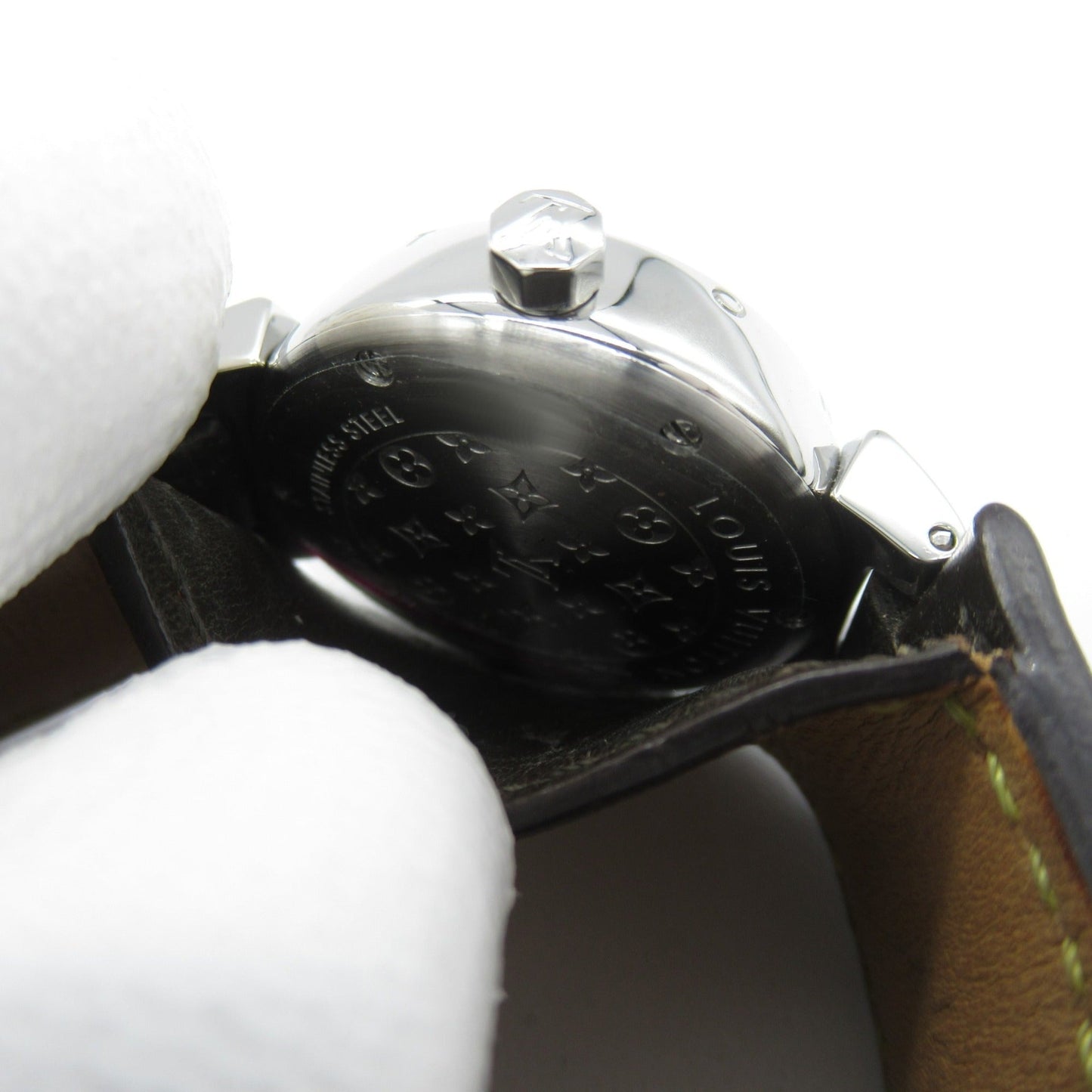 LOUIS VUITTON Tambour Wrist Watch Watch Wrist Watch Q1211 Quartz Brown Stainless Steel Leather belt Q1211