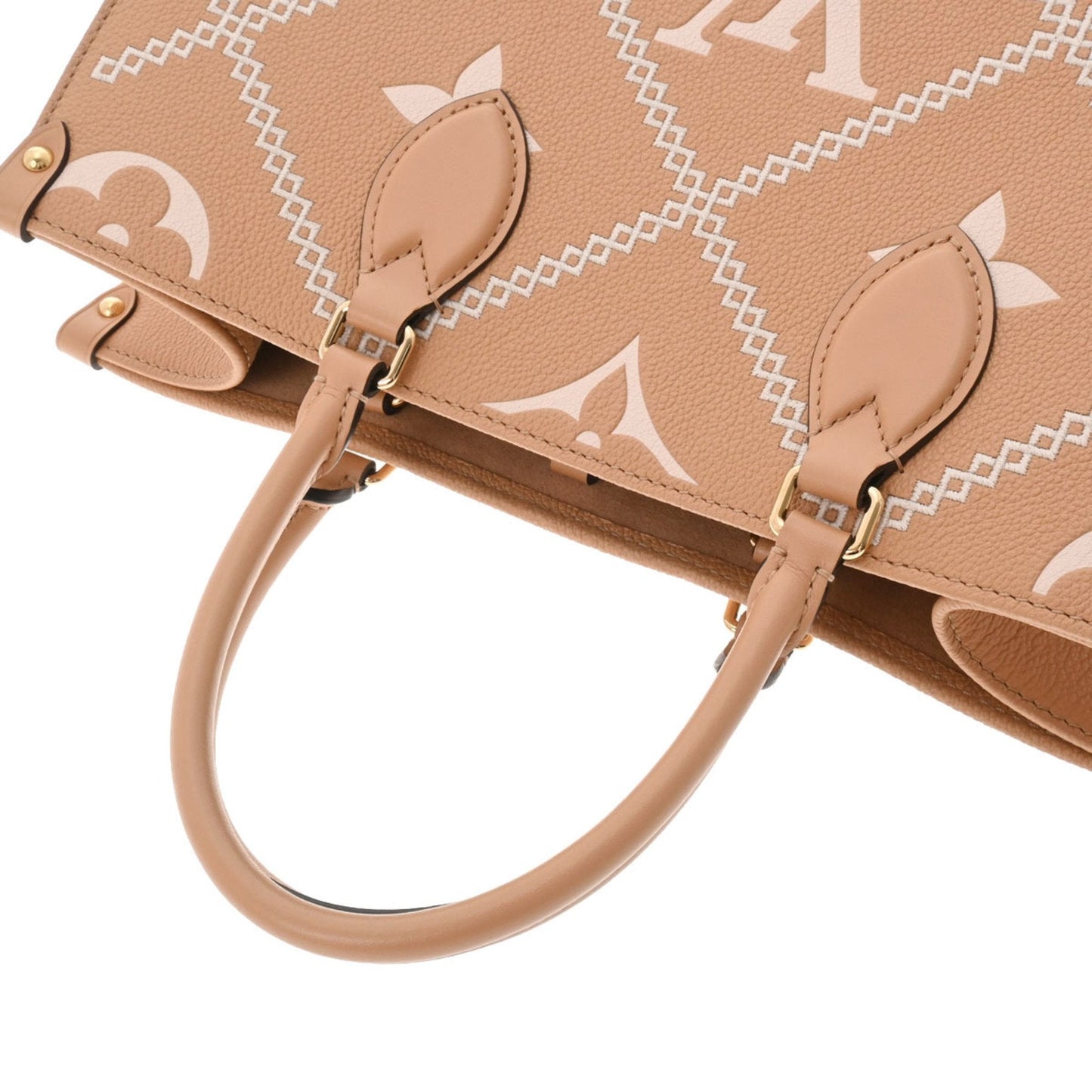 LOUIS VUITTON Monogram Empreinte Broderie On the Go MM Beige M46015 Women's Leather Bag