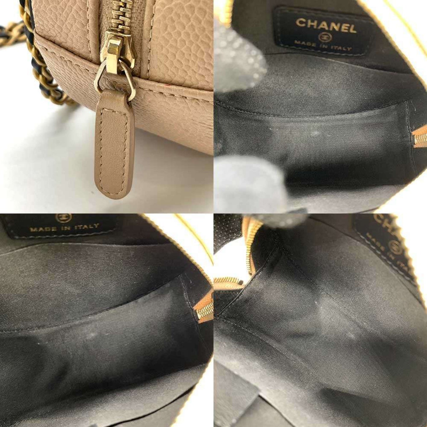 Chanel Bag CC Filigree Round Chain Shoulder Beige x Black Pochette Pouch Circle Crossbody Women's Caviar Skin CHANEL