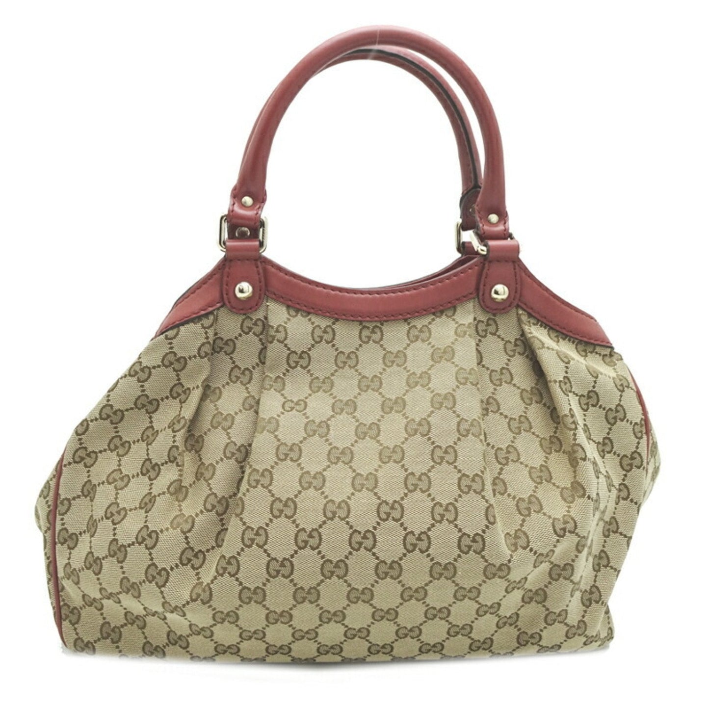 Gucci Sukey Beige Brown Red Color Gg Canvas Leather Handbag Shoulder Bag