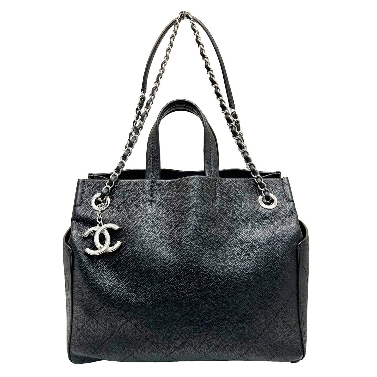 Chanel Wild Stitch Shoulder HandBag Chain Tote Caviar Skin Black No. 19 Women's