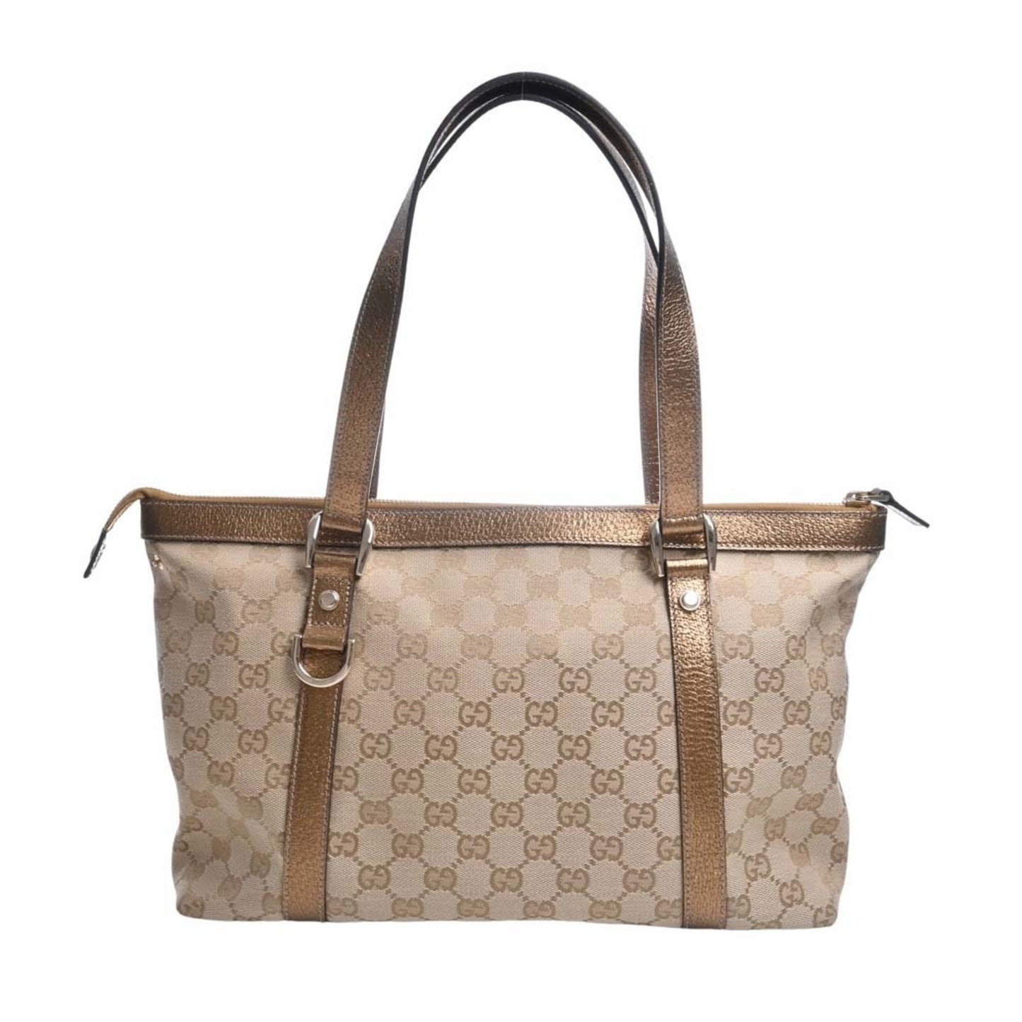 Gucci GG Canvas Leather Tote Bag 141470 Beige/Gold Women's