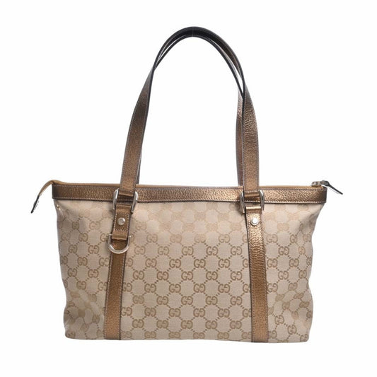 Gucci GG Canvas Leather Tote Bag 141470 Beige/Gold Women's