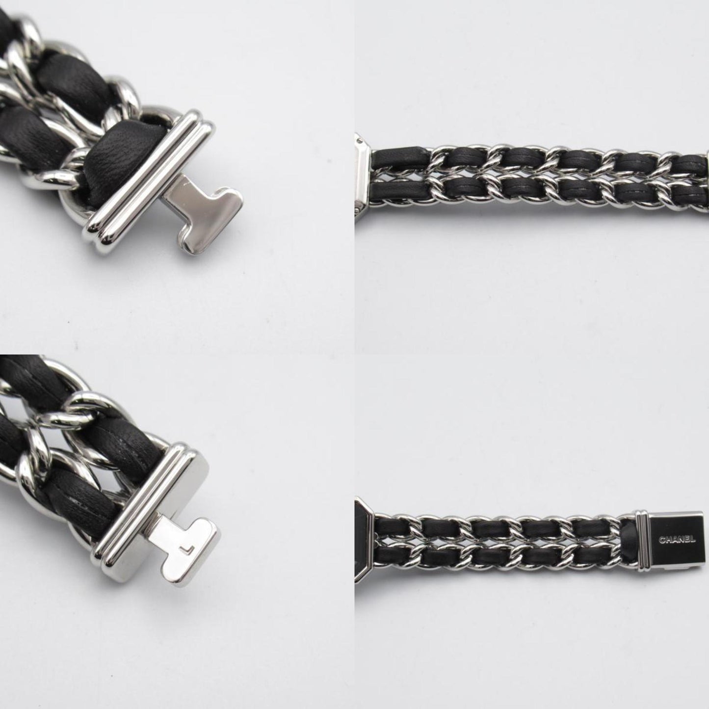 CHANEL Premiere L Watch Stainless Steel Leather Strap Women's Black H0451