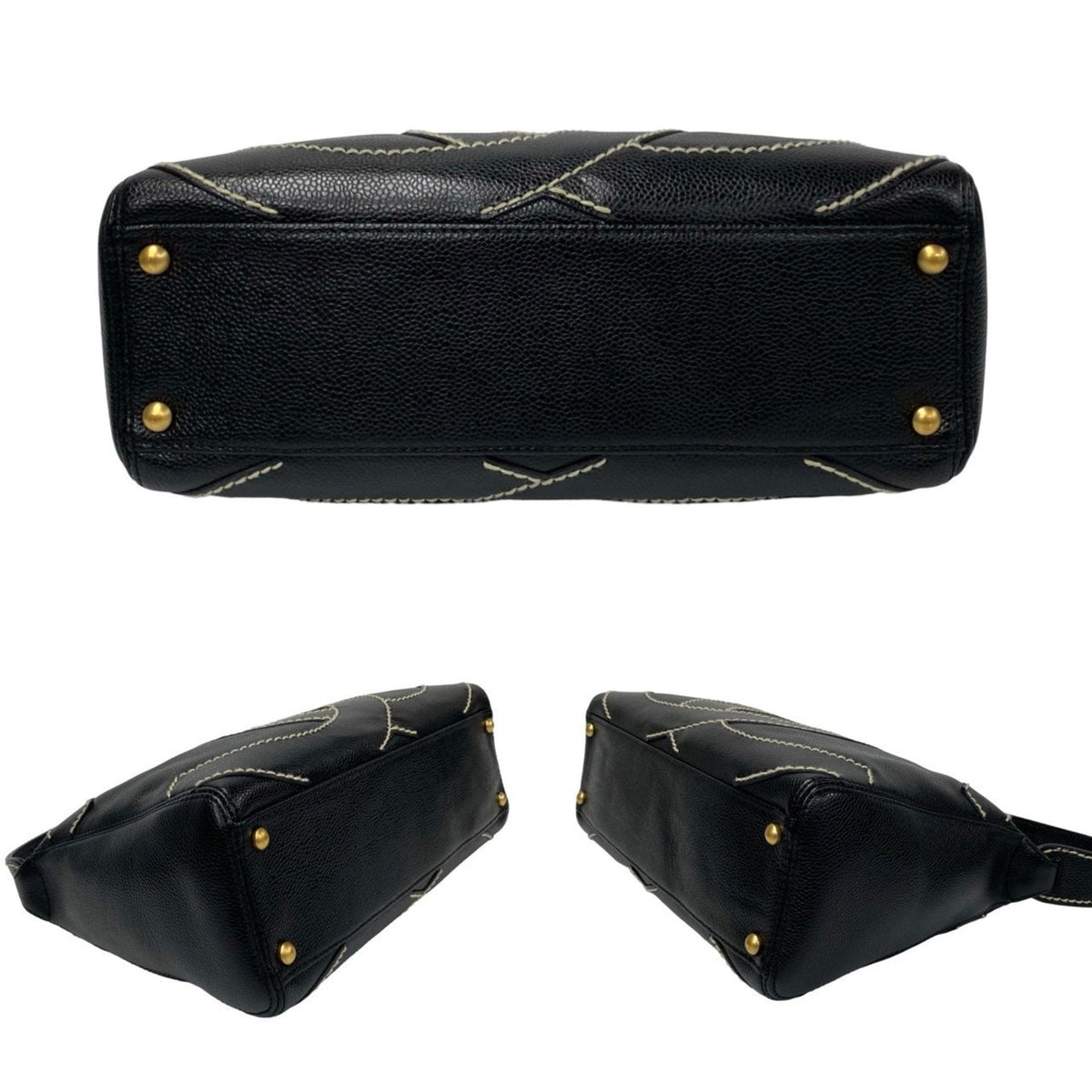 CHANEL Wild Stitch Decacoco Caviar Skin Leather Handbag Black 03356