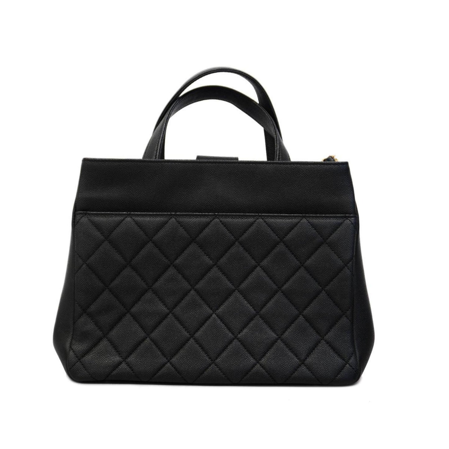 Chanel handbag, Matelasse, chain shoulder, caviar skin, black, champagne, ladies