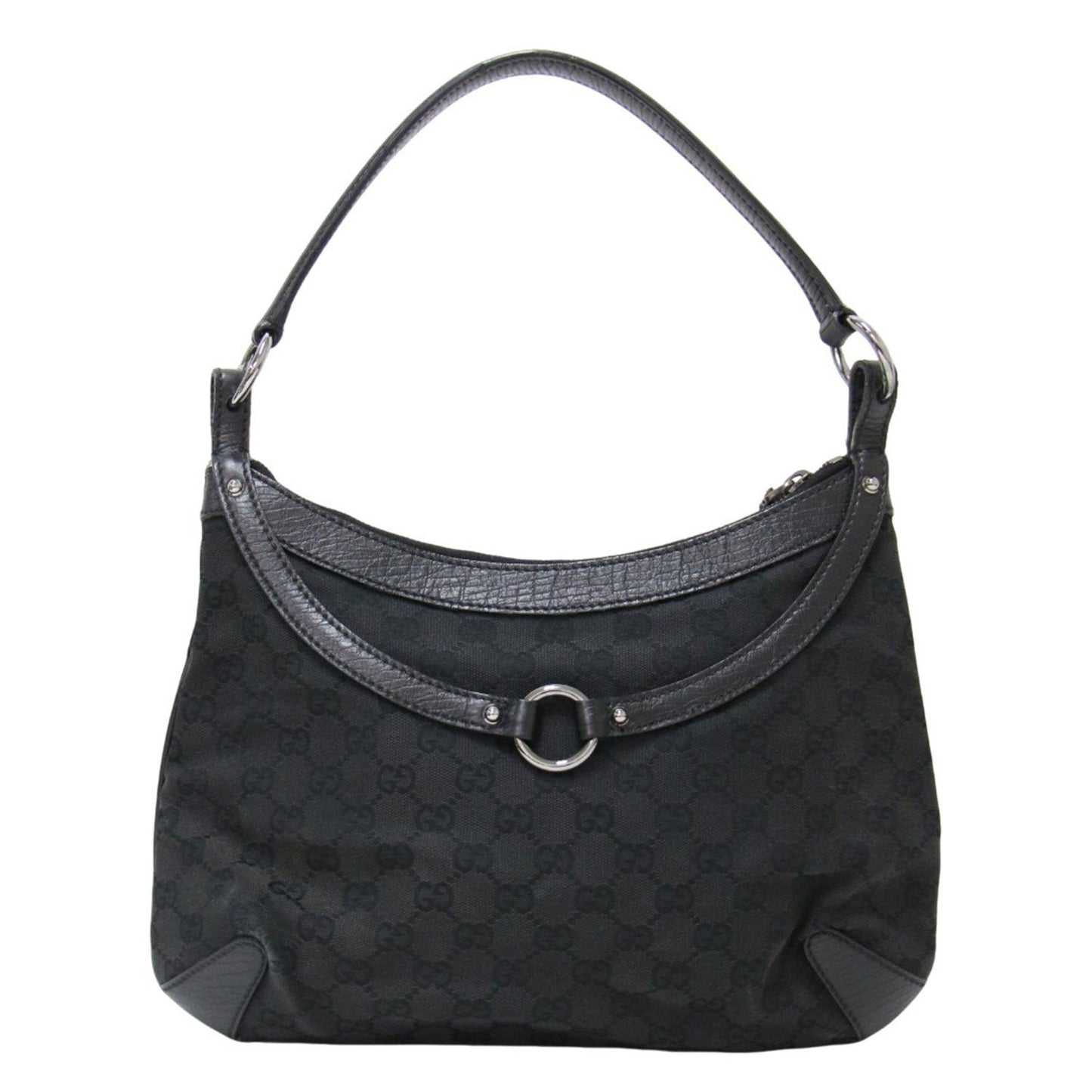 Gucci Black Canvas Leather Handbag Shoulder Bag