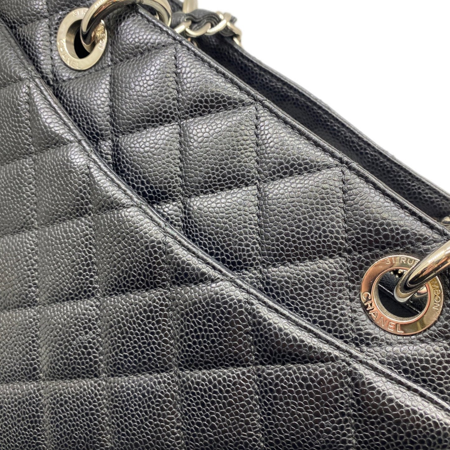 CHANEL Tote Bag GST Coco Mark Handbag Chain Shoulder Compatible Caviar Skin Black Women's