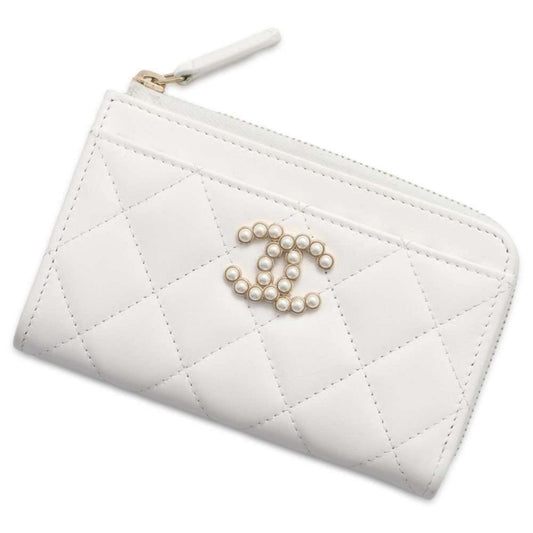 Chanel Wallet/Coin Case Matelasse Coco Mark Lambskin AP3665 CHANEL Wallet Business Card Holder/Card Faux Pearl White