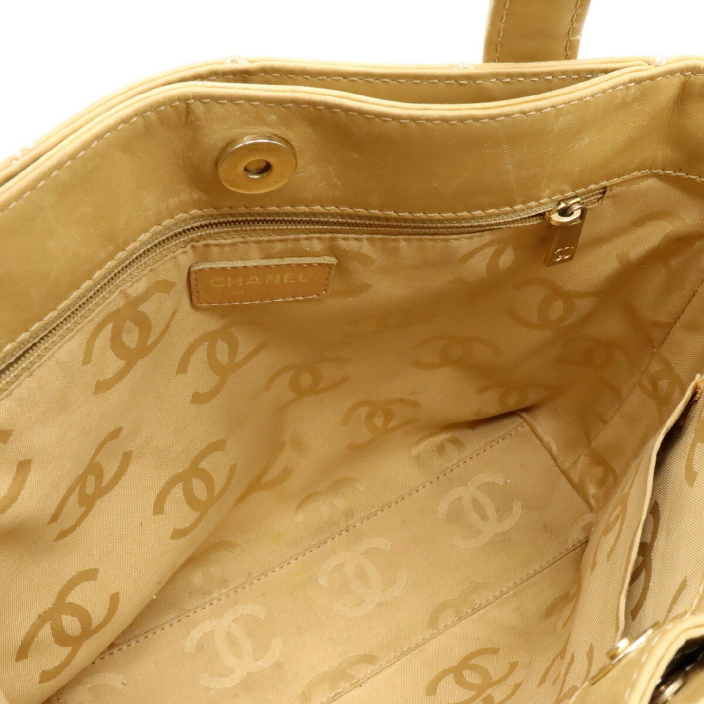Chanel Wild Stitch Coco Mark HandBag Tote Bag Leather Beige A18126