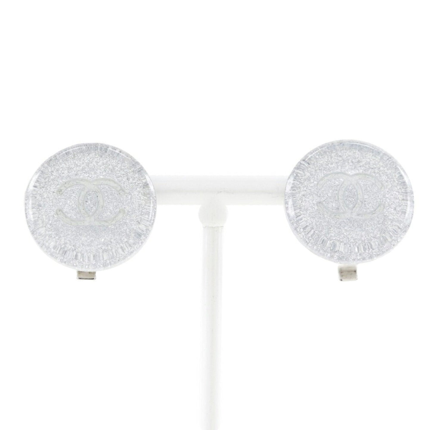 Chanel COCO Mark Earrings Plastic France Year 2000 Silver 00A Women's