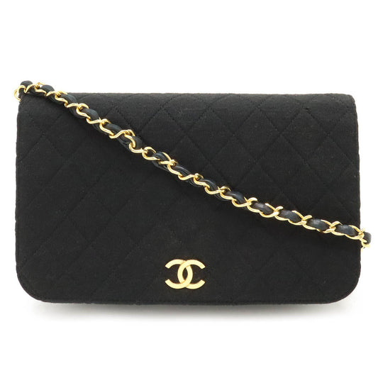 CHANEL Matelasse Chain Bag Shoulder Quilted Cotton Jersey Leather Black