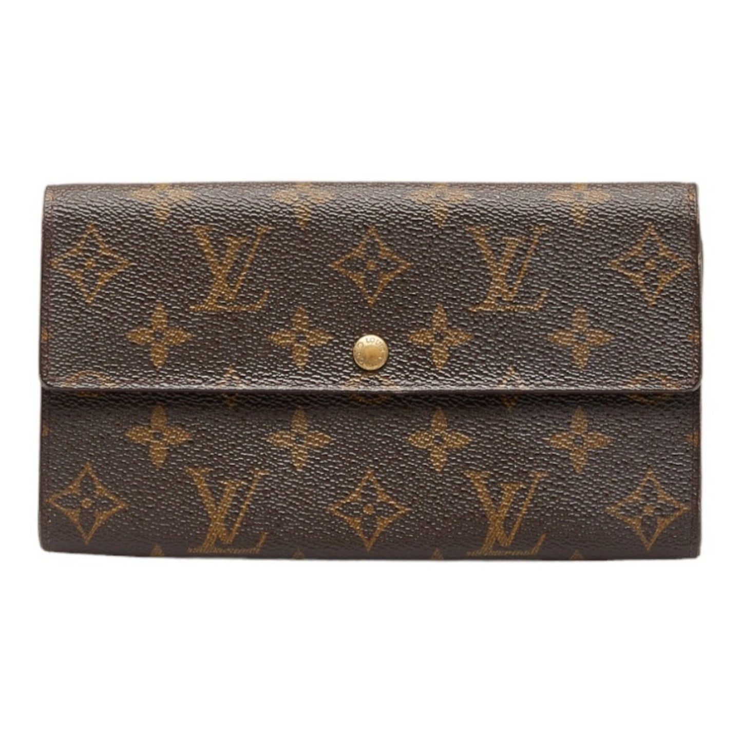 LOUIS VUITTON Monogram Pochette Porte Monet Credit Long Wallet M61725 Brown PVC Leather Ladies