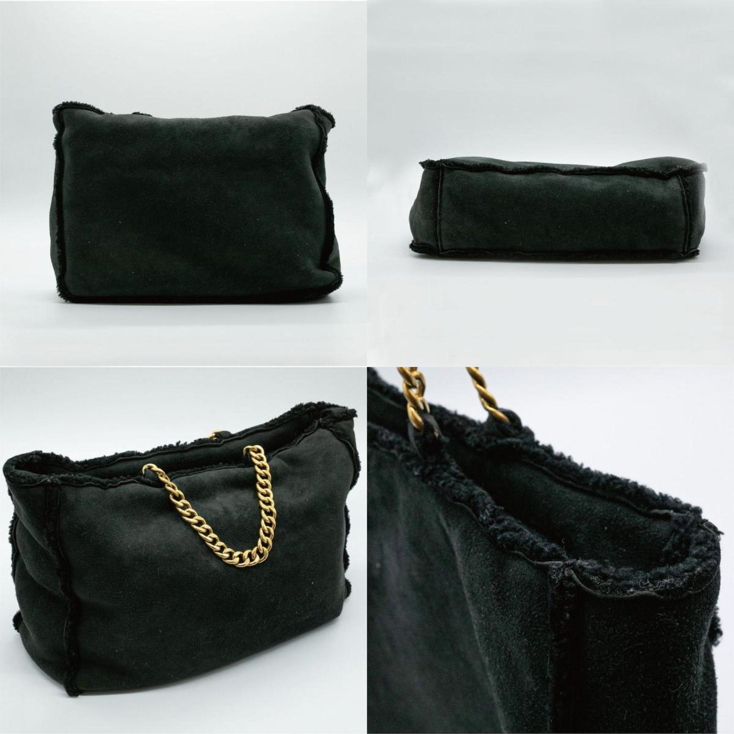 CHANEL Tote bag Handbag Chain Mouton Black Gold Men Women PD16