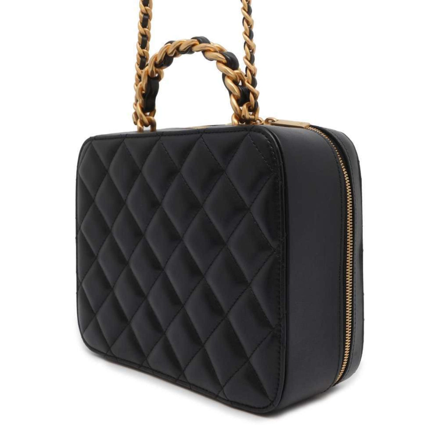 Chanel Chain Shoulder Bag Coco Mark Matelasse Vanity Lambskin AS3319 Black