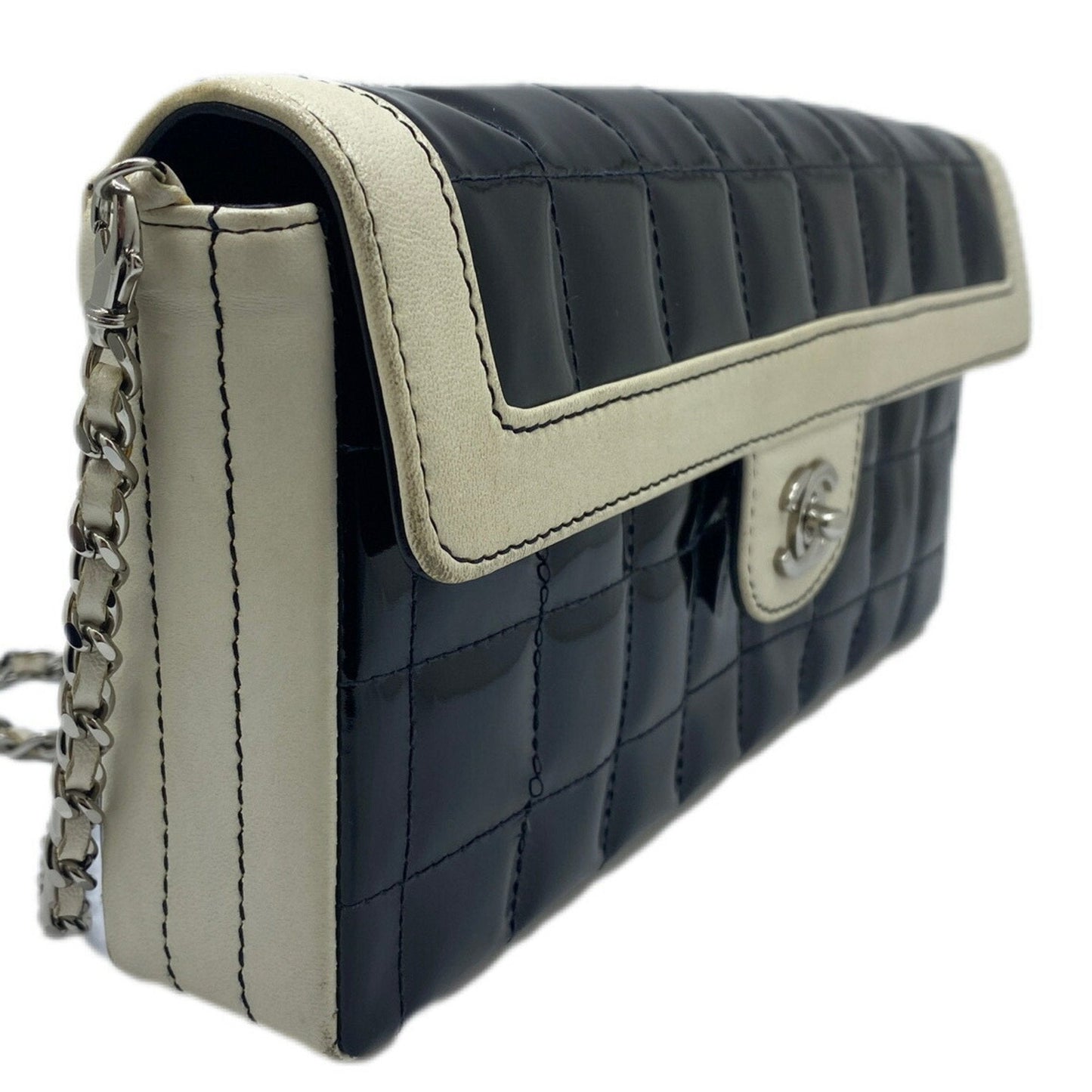 CHANEL Chain Shoulder Bag Chocolate Bar Enamel Black White Women's 66******