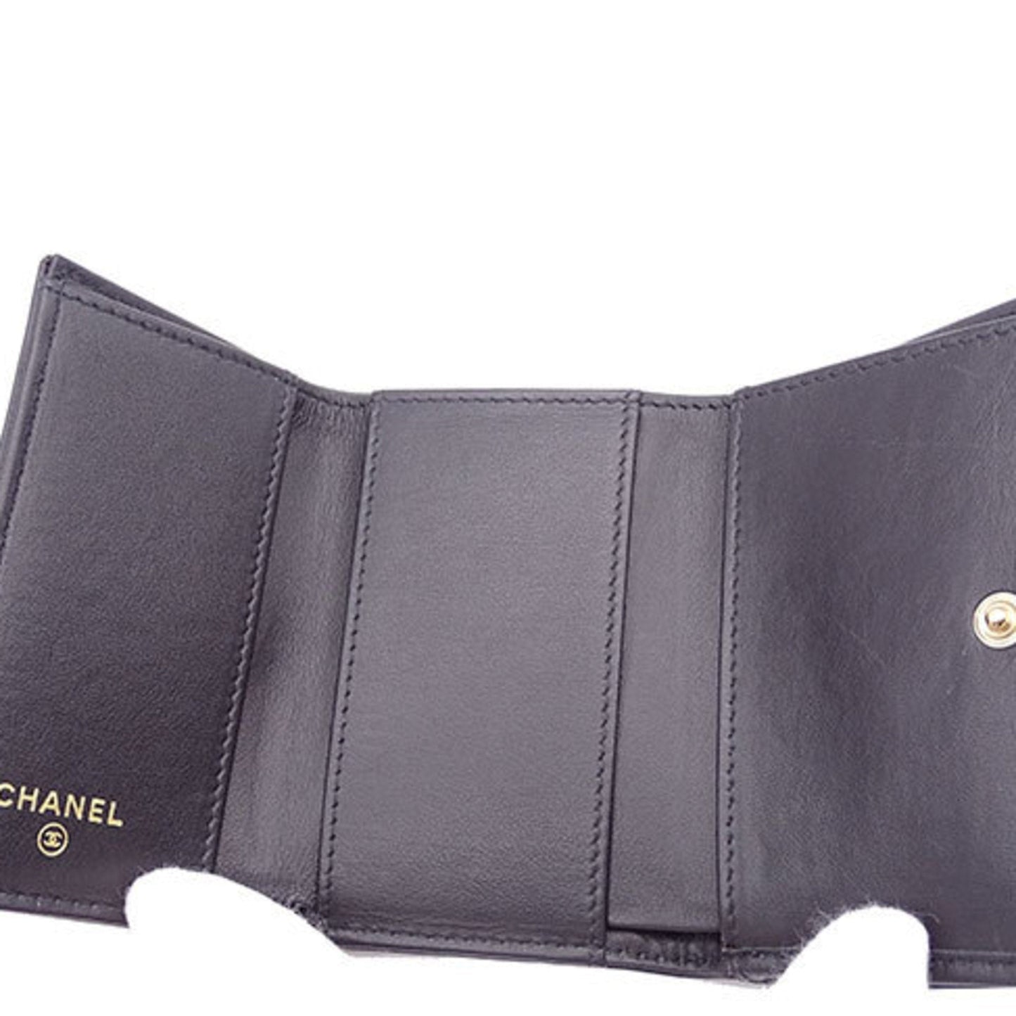 Chanel Wallet Women's Trifold Leather Camellia Black