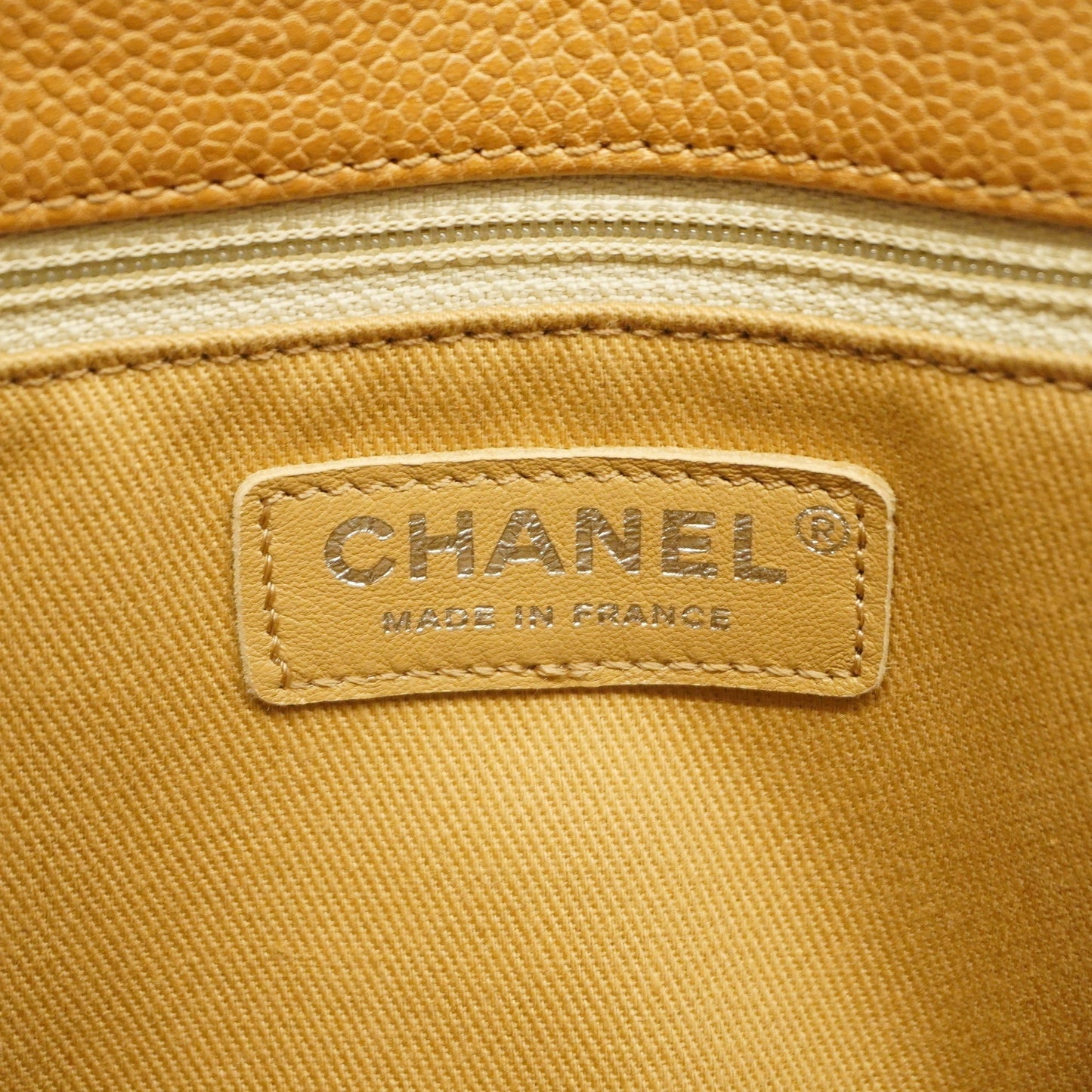 Chanel[3ca0362] Auth  Tote Bag chain shoulder caviar skin beige