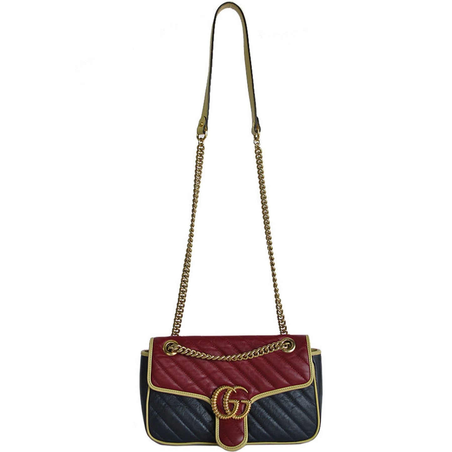 Gucci Burgundy Gold Navy Leather Metal Shoulder Bag