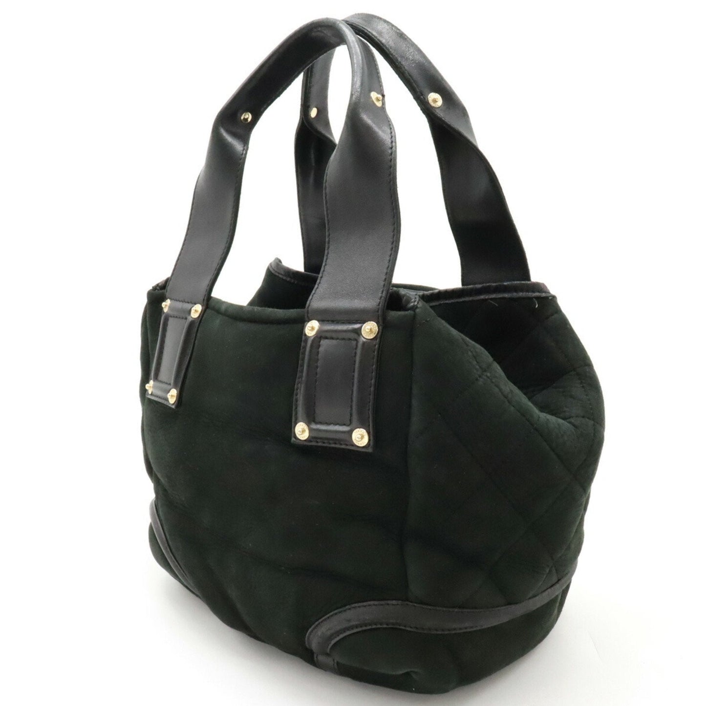 CHANEL Coco Mark Handbag Tote Bag Mouton Leather Boa Black