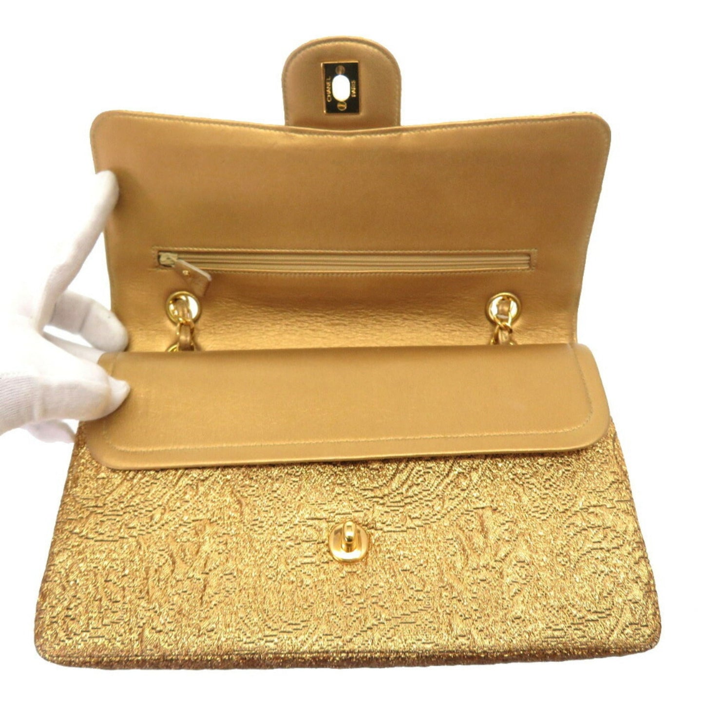 Chanel Nishijin Woven Double Flap Satin Leather Gold Chain Shoulder Bag Cocomark Turnlock