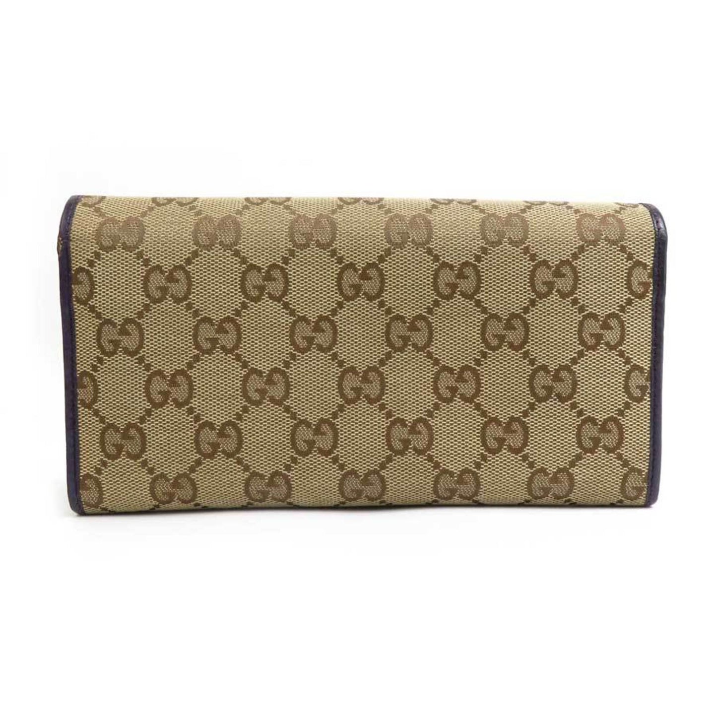 Gucci Beige Purple Gg Canvas Leather Long Wallet (Bi-Fold)