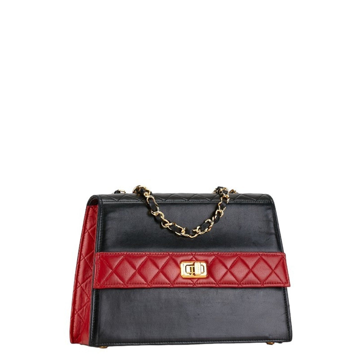 Chanel Coco Mark Bicolor Chain Shoulder Bag Black Red Gold Leather Women's CHANEL